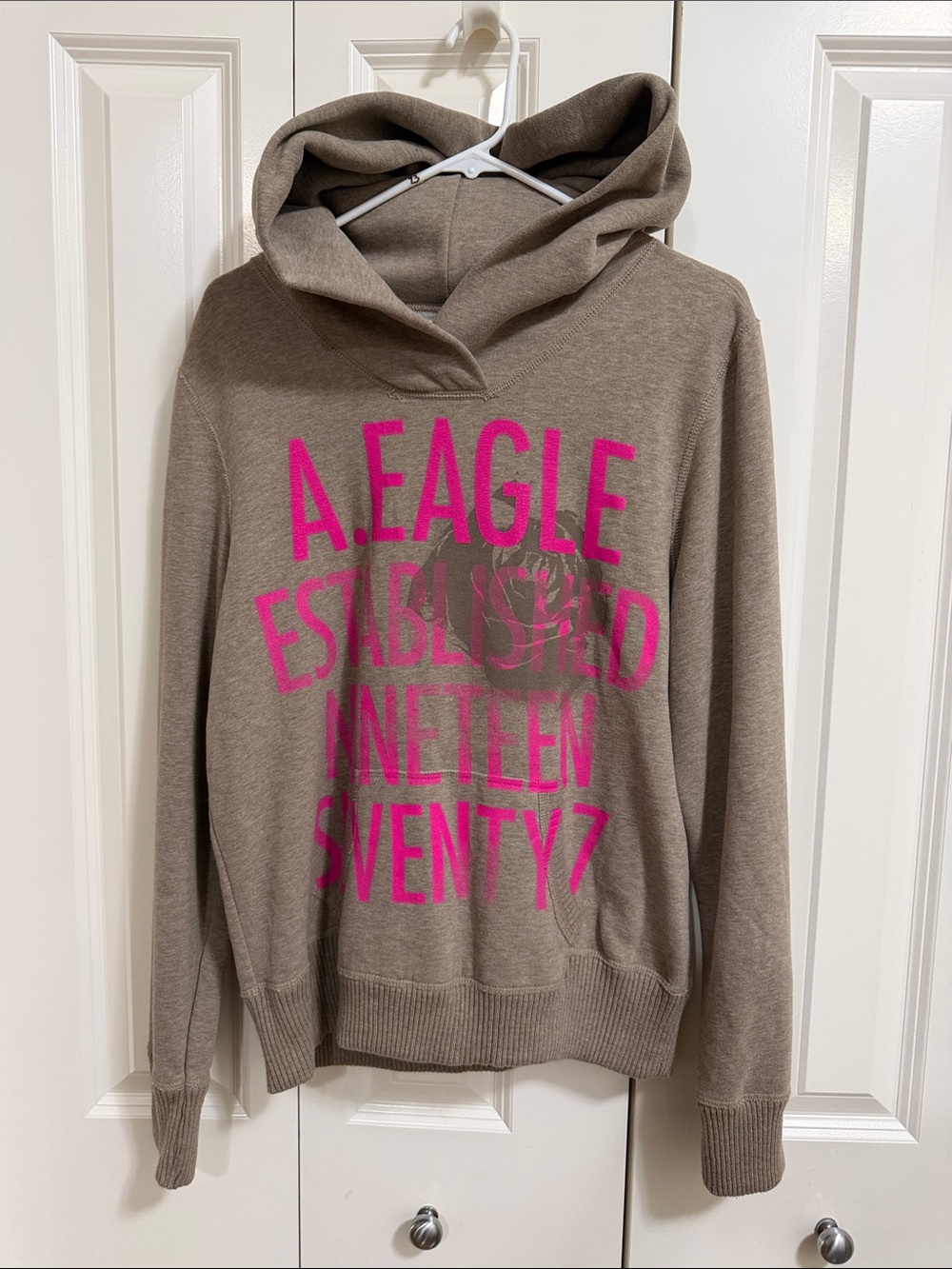 Taupe Hoodie Sweater with Pink Logo Size XL womens